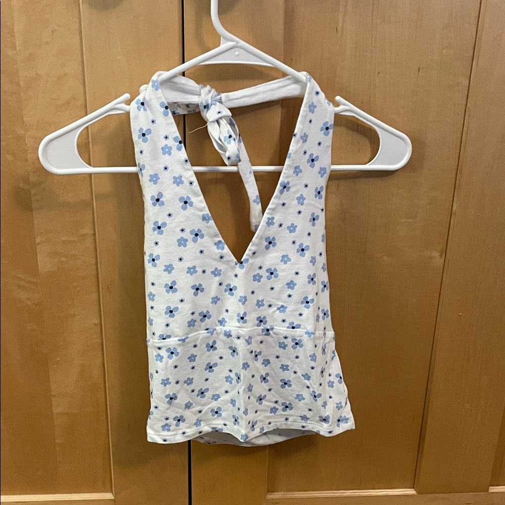 Hollister White and Blue Floral Tank Top